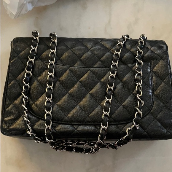SOLD Chanel Single Flap Jumbo black caviar leather - Picture 11 of 16